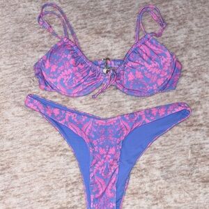 Periwinkle Blue and Pink Floral Bikini Set